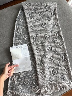 Louis Vuitton Gray Monogram Wool Scarf